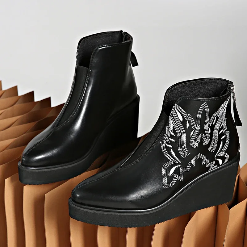 Женские ботильоны на высоком каблуке с острым носком модные элегантные кожаные