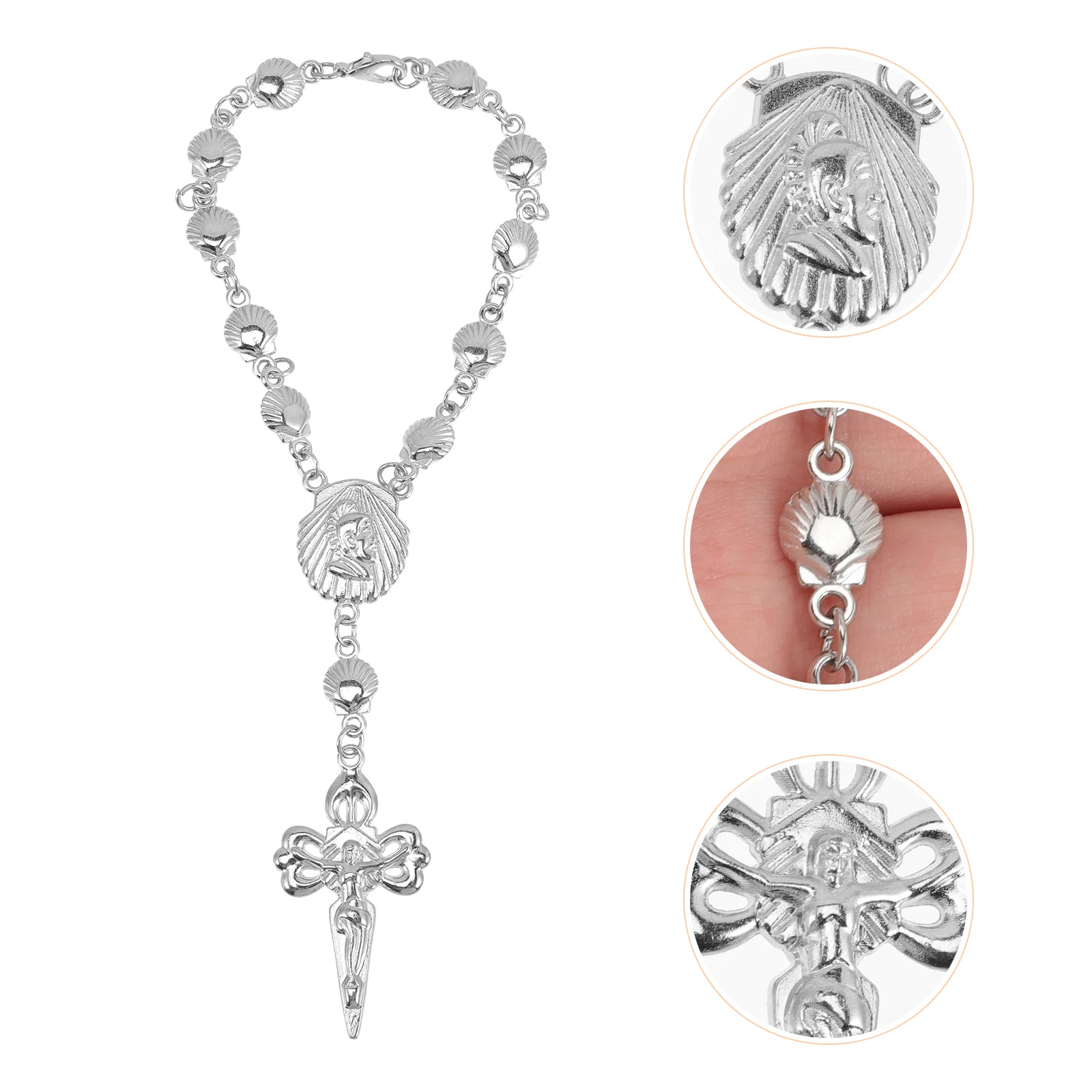 

Bracelet Cross Rosary Pendant Prayer Shell Metal Jesus Men Charm Chain Wristcrucifix Choker Religious Beads Catholic Christian