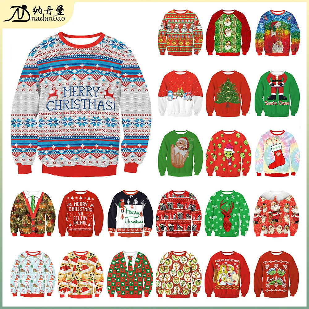 

New Christmas Costume Women Clothing Man Hoodie Sweater Large Women's Round Neck Loose Pullover Women's Digital Printed Sweater