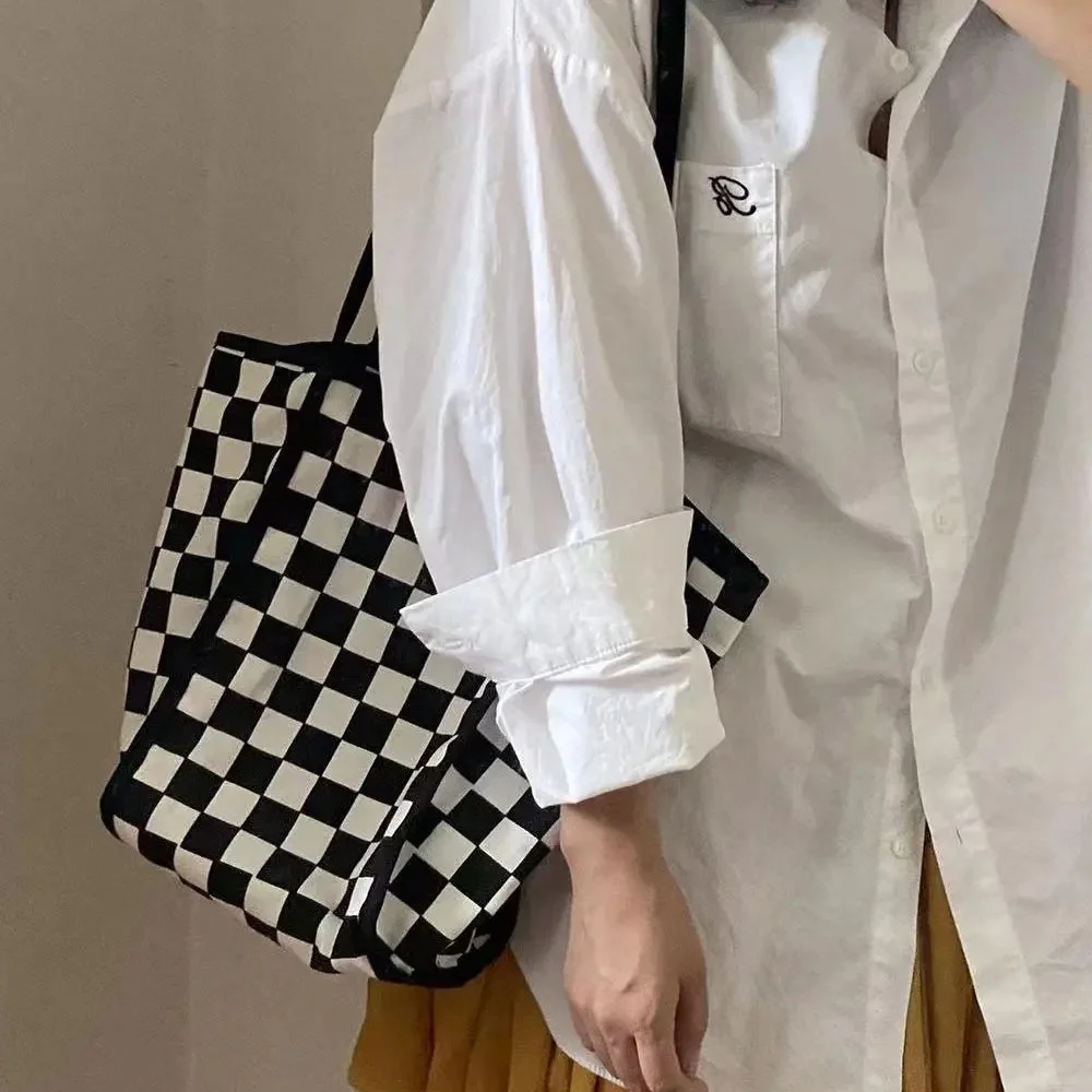 

Сумка на плечо y2k в стиле Харадзюку, клетчатая холщовая сумочка в стиле K-POP, шикарная Женская Повседневная винтажная сумка для покупок