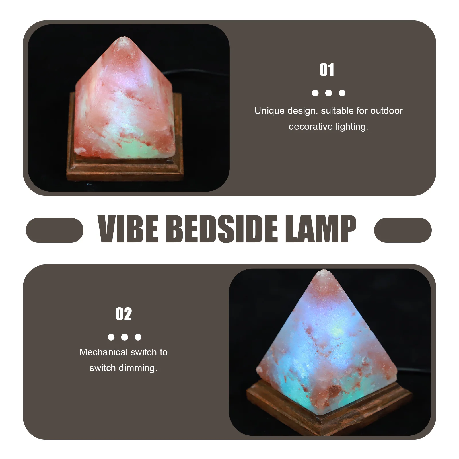 

Creative LED Mineral Salt Lamp Chic Night Lamp Himalayan Pyramid Crystal Salt Lamp Del natural