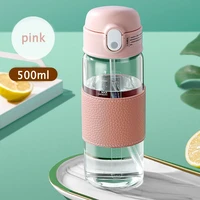portable straw glass cup with scale high capacity water bottle for boys girls 360ml500ml drinking cup in stock