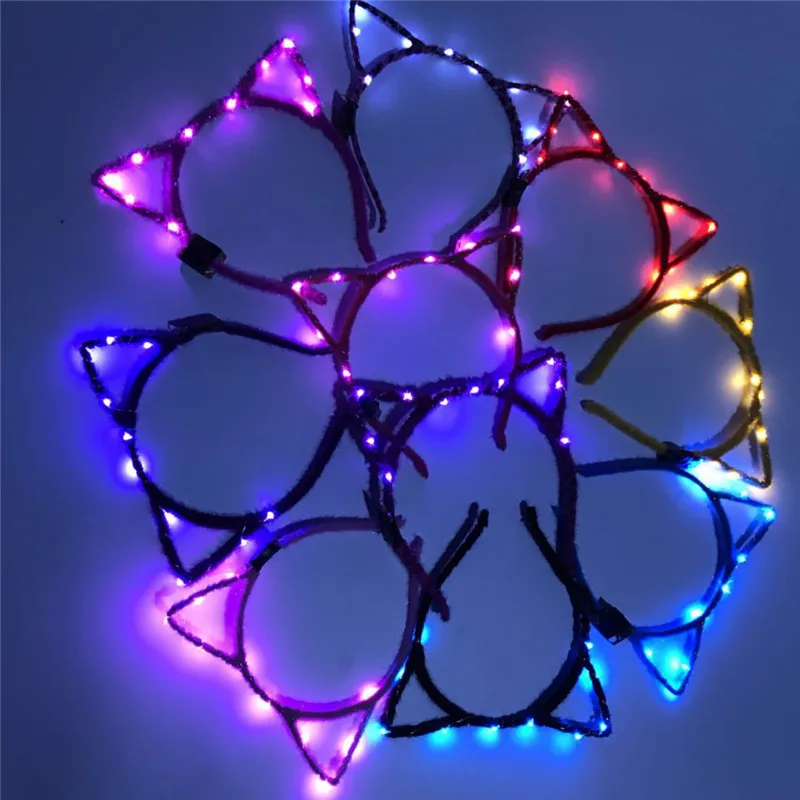 

Led Ear Cat Shaped LED Headbands Party Light Up Flashing Blink Headwear Christmas Hair Accessories Glow Wedding Birthday Cosplay