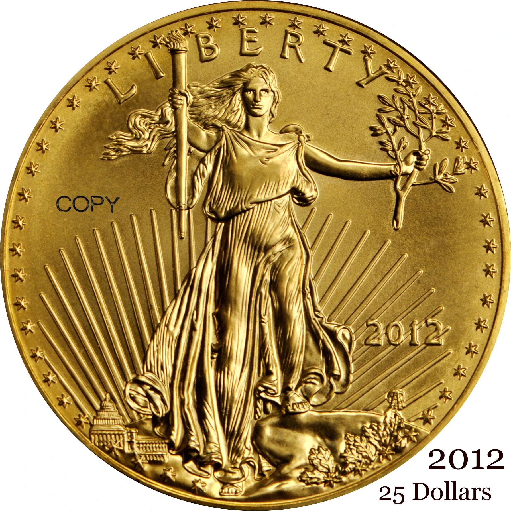 United States US 2012 $25 25 Dollars Half Ounce American Gold Eagle Bullion Coinage USA Liberty Brass Metal Copy Coin