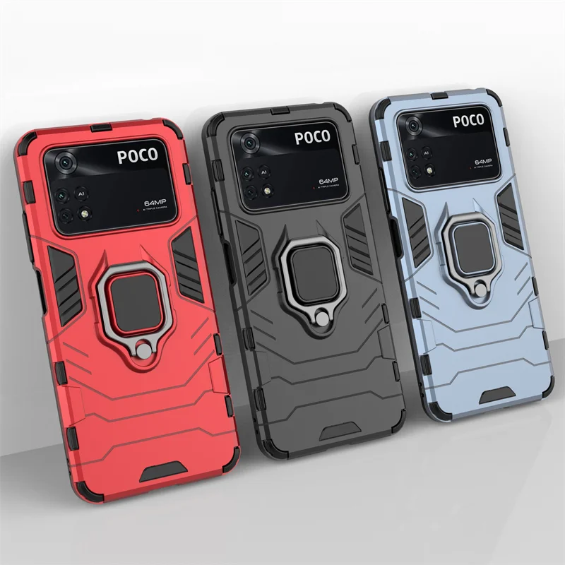 For Poco M4 Pro 4G Case for Poco M4 Pro 4G Cover Capa Funda Armor Shell Finger Ring PC Phone Bumper For Poco M4 Pro 4G