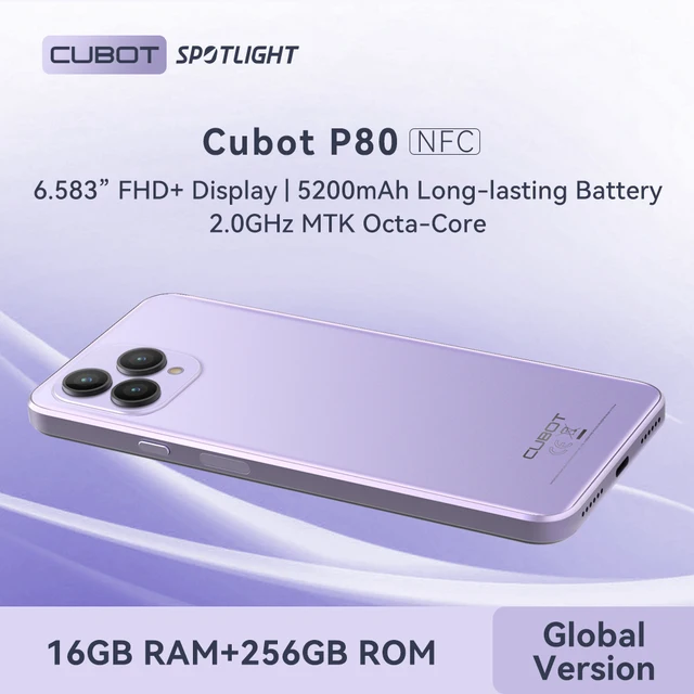 Новый смартфон Cubot P80, Глобальная версия, 16 ГБ ОЗУ (8 ГБ + расширенная 8 ГБ), 256 ГБ ПЗУ(поддержка 1 ТБ расширена), NFC, 6.583" FHD + дисплей, Android 13, 5200 мАч, 48МП камера, две SIM-карты 4G телефон, Smartphone 1