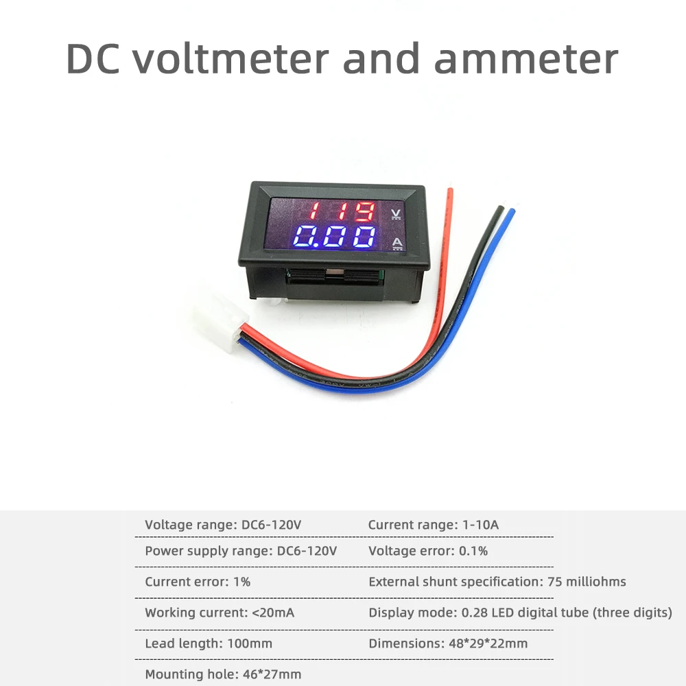 0.28'' LED 6-120V 10A 50A 100A Digital Voltmeter Ammeter Car Motocycle Voltage Current Meter Volt Detector Tester Monitor Panel |