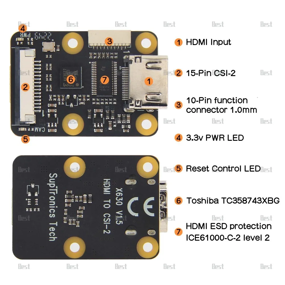 Фото Raspberry Pi X630 Модуль HDMI для потокового передачи MIPI CSI-2 X630-A2 X630-C1 X630-C1 Поддержка 1080p60fps и аудио-видео №1