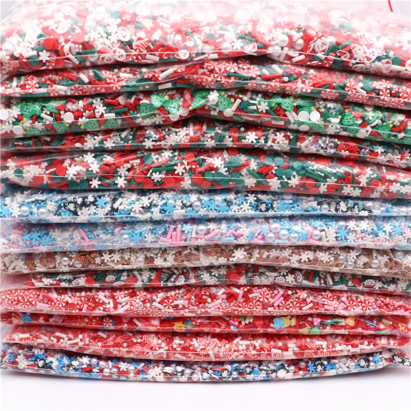 

50g Mixed Xmas Snowfake Slices Christmas Polymer Clay Sprinkles Crafts Soft Clay Nail Art DIY Slime Mud Filler Accessories