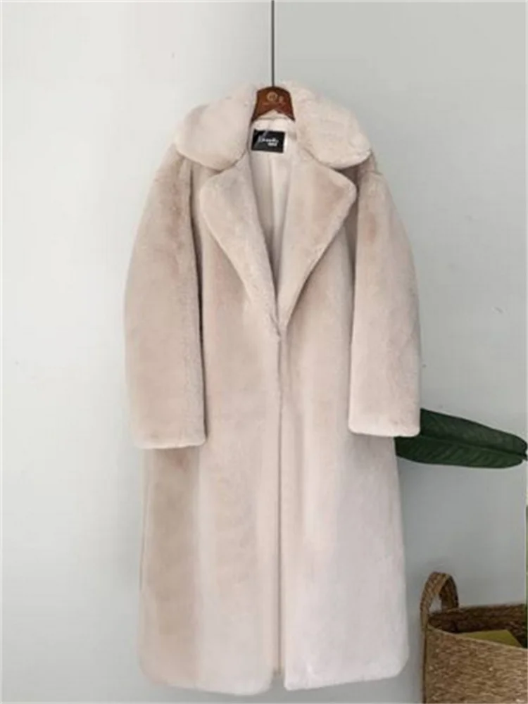 2022 Winter Fur Coat Women Suit Collar Long Loose Slim Thick Warmth Imitation Rabbit Fur High Quality Clothing Feminina Red Pink