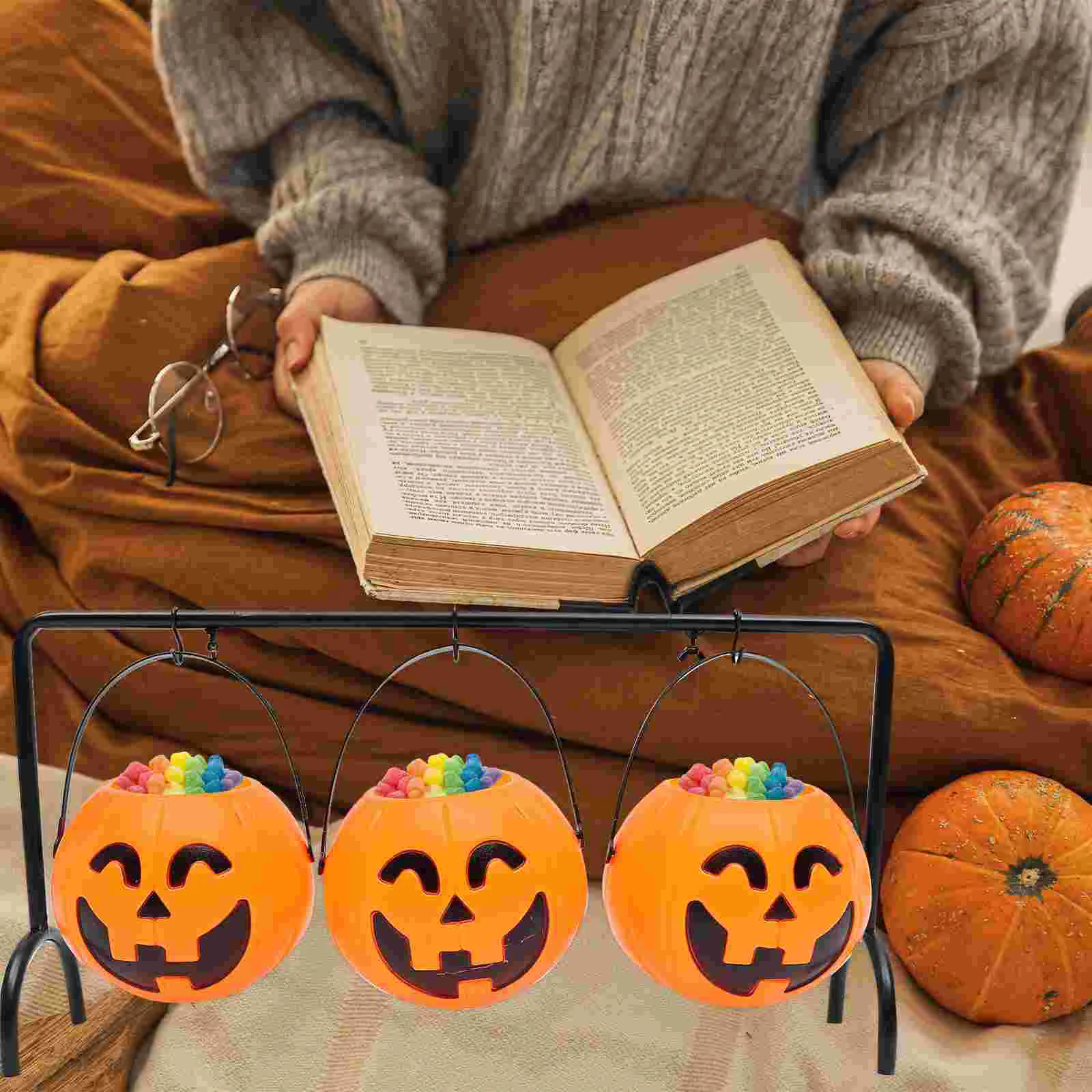 

Halloween Party Props Portable Candy Basket Bowl Jar Handheld Buckets Plastic Decorations