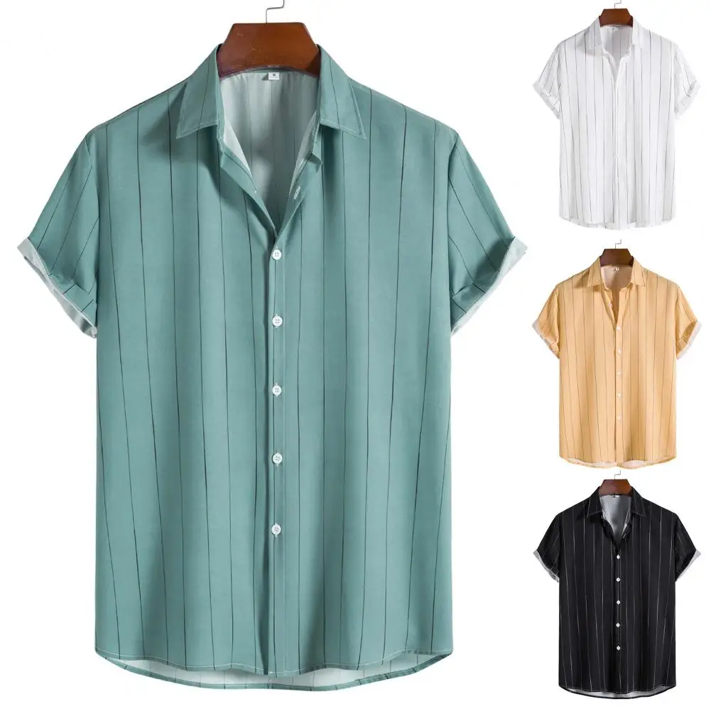 

Thin Trendy Single-breasted Single-breasted Men Tops Simple Shirt Colorfast Daily Clothes