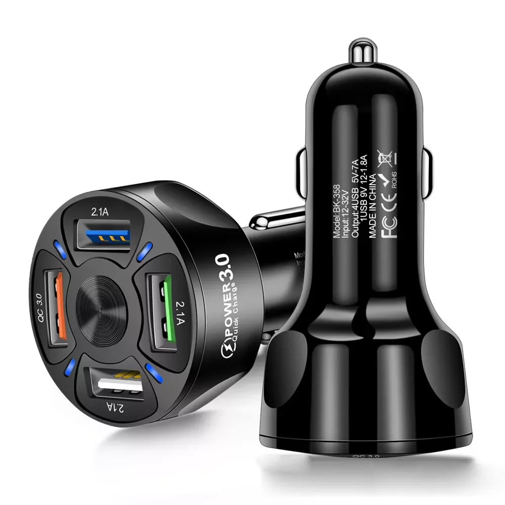 

4 USB Car Charger QC 3.0 Car Fast Charger for Xiaomi Redmi mi 9 Samsung S10 S9 For iPhone 12 XS 11 Pro Max Chargers Quick Charge