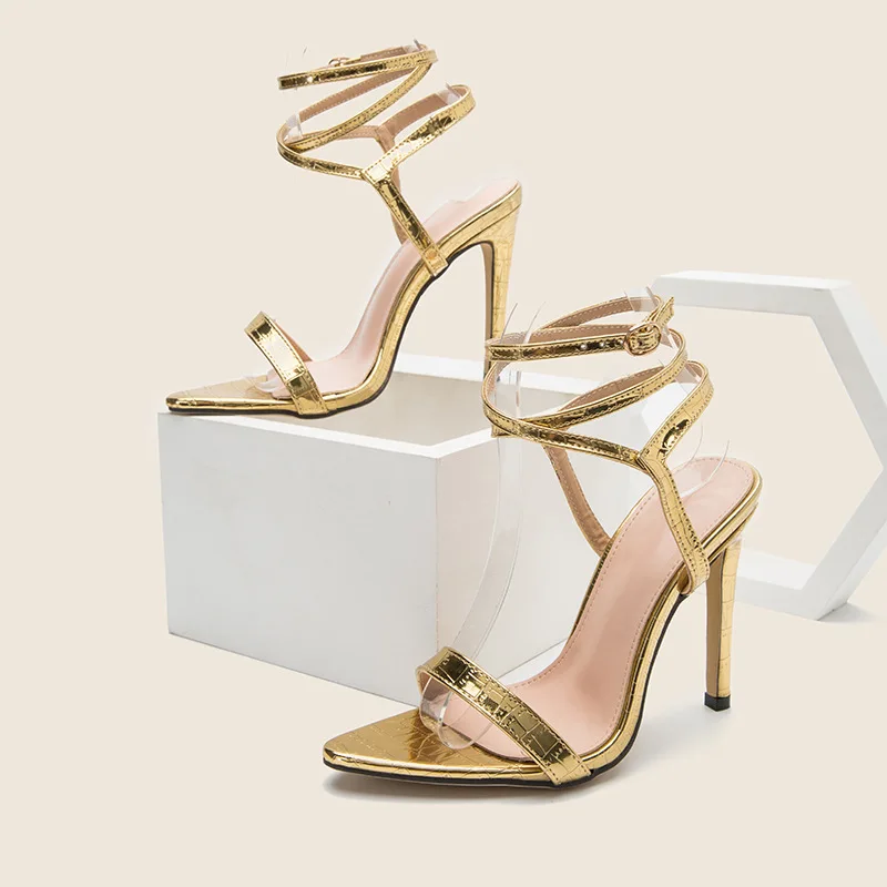 

Fashion Rhinestones Gladiator Silver High Heels Ankle Strap Strappy Sandals Women Sexy Stiletto Party Bridal Shoes Heels Women