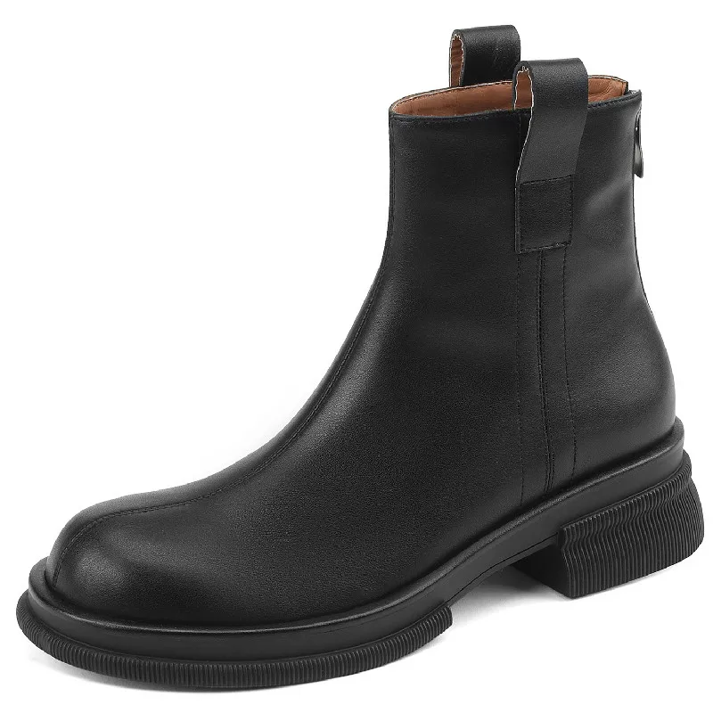 

Dilalula 2022 Basic Women Ankle Boots Autumn Winter Working Leisure Concise Genuine Leather Thick Heels Round Toe Shoes Woman