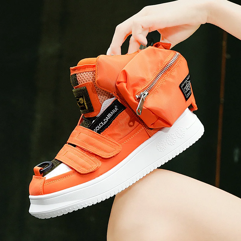 

Мужские и женские кроссовки с высоким верхом, оранжевые кроссовки с карманами на молнии, повседневная обувь в стиле хип-хоп, 2023
