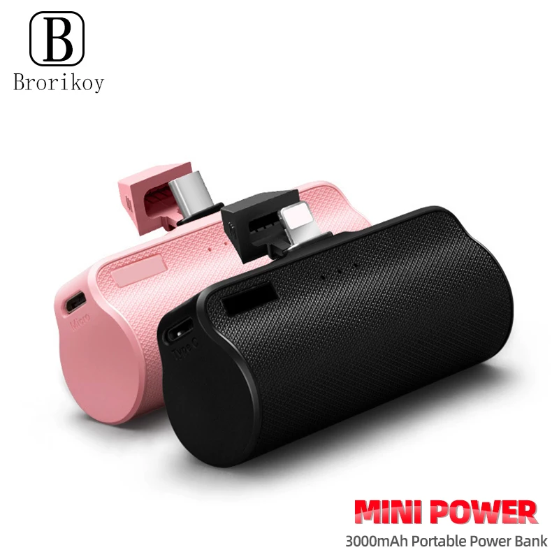 

3 in 1 Mini Power Bank For iPhone 12 X Xiaomi Samsung Portable Powerbank Pack Travel Battery Charger External Charging Poverbank