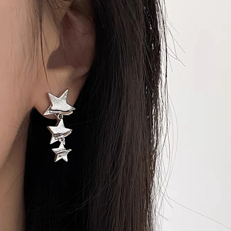 

Fashion Design Double-layer Pentagram Silver Color Earrings 2023 Trendy Personality Korean Simple Star Tassel Earrings Jewelry