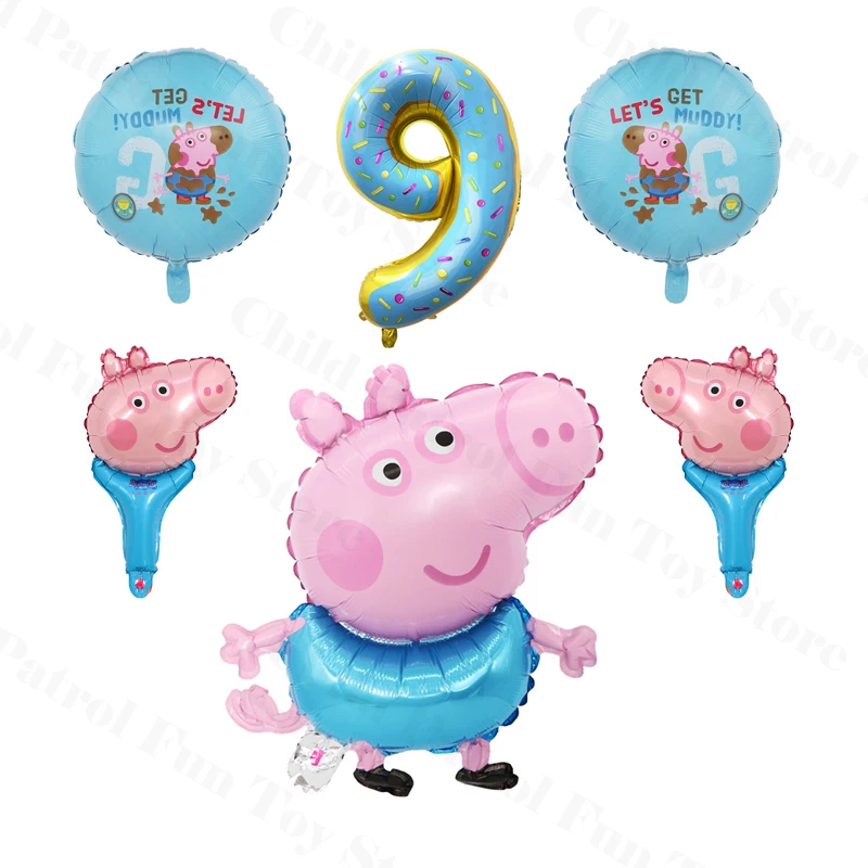 

6pcs/set Peppa Pig Aluminum Film Balloons Cartoon George Anime Figures Toys Birthday Party Decoration Christmas Digital Balloons