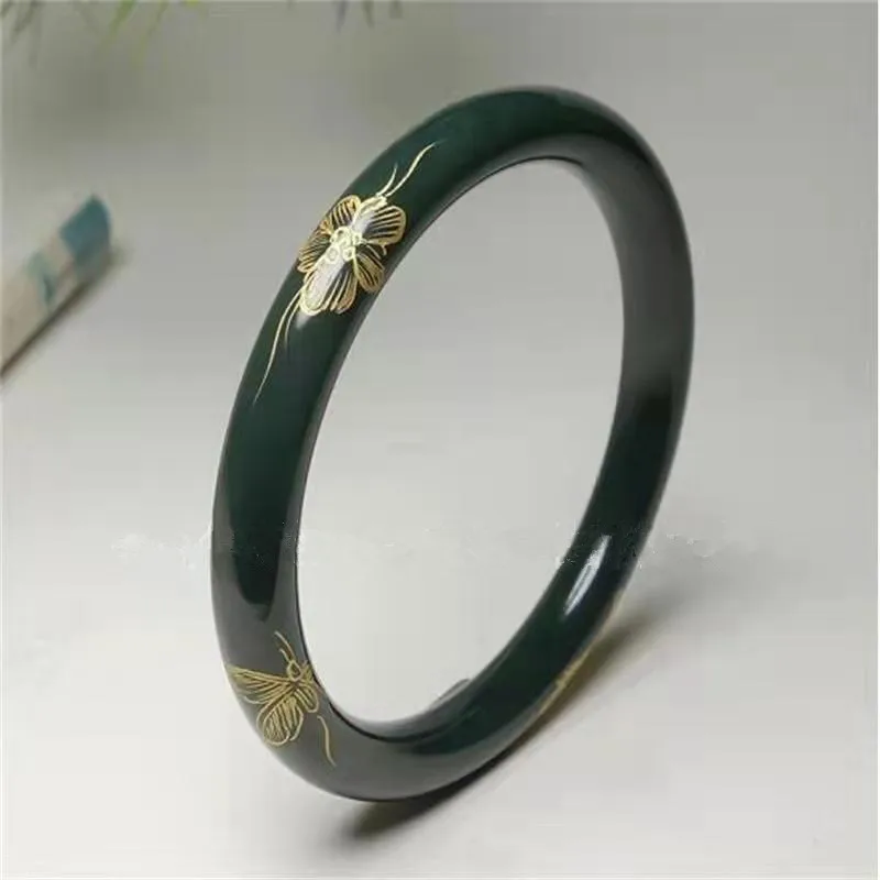 Китайский натуральный нефрит ручной работы круглый нефритовый браслет с рыбой