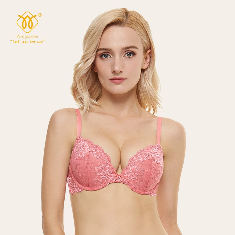 WingsLove Women's Beauty Lace Bras Push Up Underwired Women Bra Adjustable Straps Padded Bralette Top Sexy Lace Lingerie Women