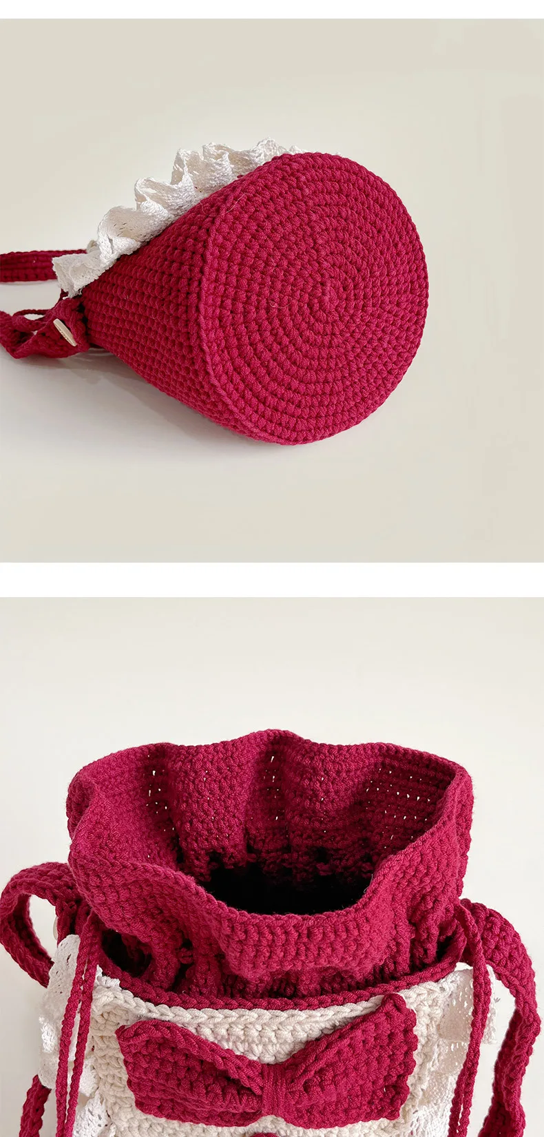 DIY Handmade Crochet Knitting Lovely Bowknot Wool One-shoulder Cross-arm Carrying Children's Bag enlarge