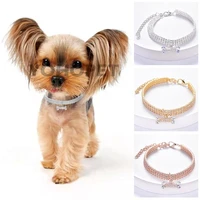 hot selling classic pet necklace cat dog three drainage diamond bone jewelry high quality pet collar things for small dogs