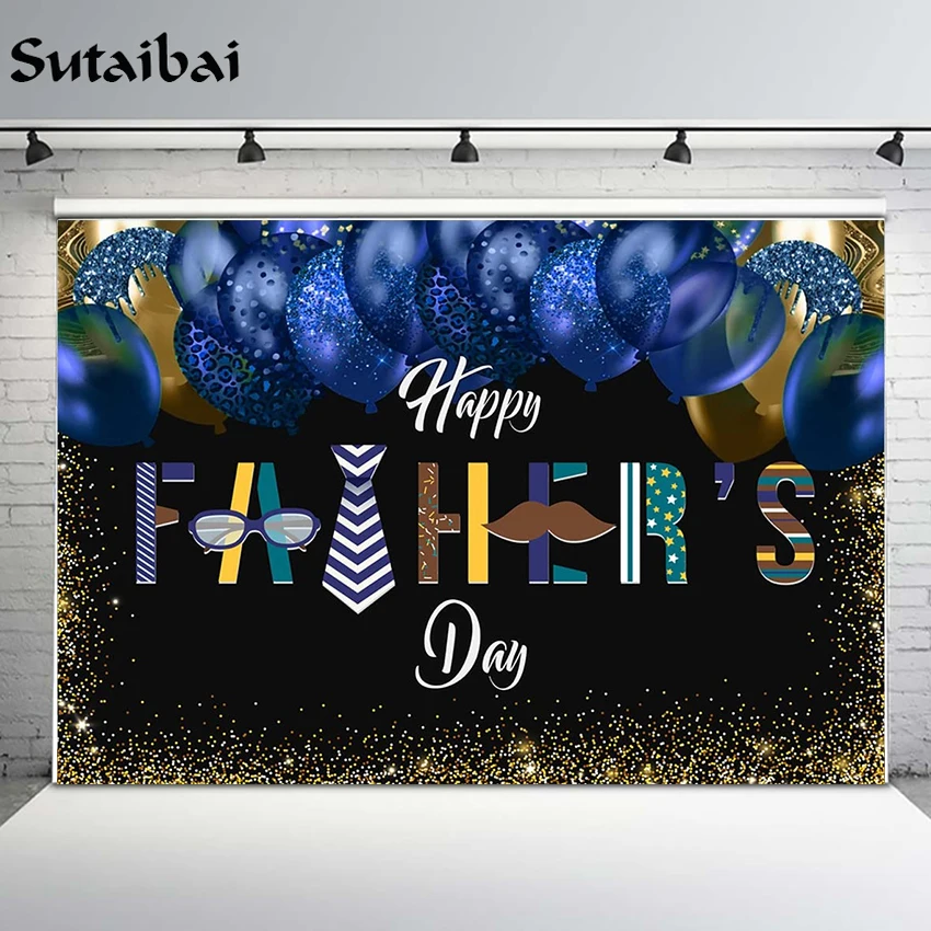

Happy Father's Day Party Backdrop Royal Gold I Love Dad Photography Background Thanks Daddy Glitter Balloon Decorations Supplies