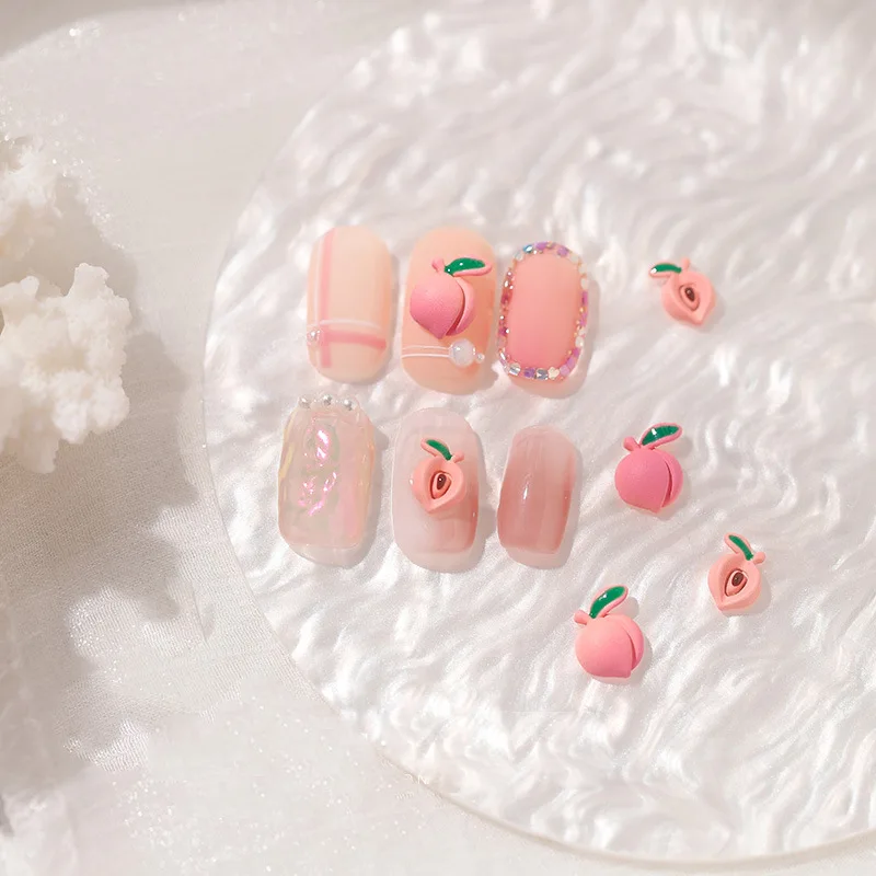 10Pcs 3D Cute Fruit Designer Charm Strawberry Peach Shaped Nail Art Alloy Decorations 3D Sweet Rhinestones For Nails Nail Supply