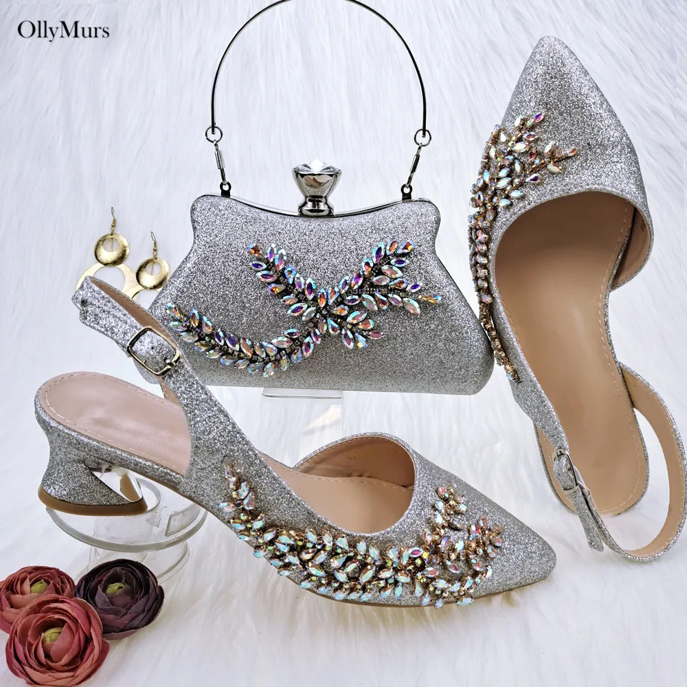 

Italian Elegant Woman Pointed Toe Pumps Shoes And Bag Set Newest Nigerian High Heels Shoes And Bag Set For Evening Dress