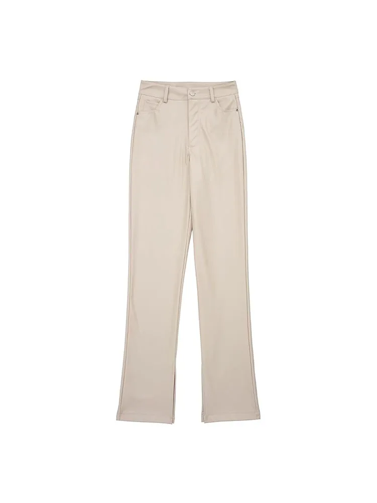 

Женские расклешенные брюки BSK & ZA & TRF, модные облегающие брюки из искусственной кожи с разрезом, на молнии, модель 0874123, 2022, 0874/123