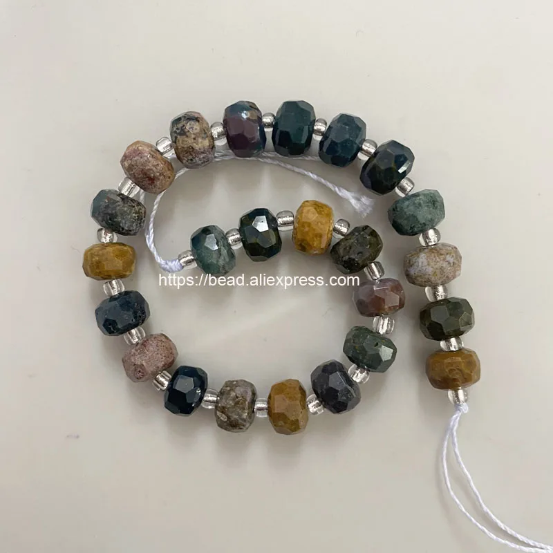 

Natural Stone Diamond Cuts Faceted Rondelle Ocean Indian Agate 7" Loose Beads Size 8x6mm For Jewelry Making