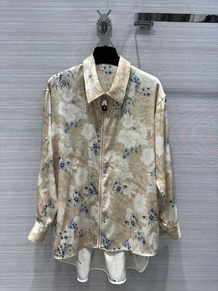 

Leisure Silk Shirts Button Lapel Top Lady Printting Long Seelve shirt Womens Blouses Vintage Blouse Shirts