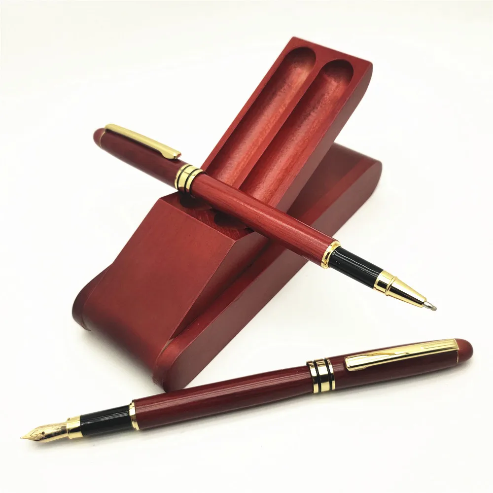 

2022 Wood Fountain Pen Rosewood Gel Pen Folding Wood Box Pen Set Redwood Stationery Wooden Ball-point Pen