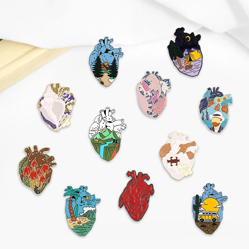 

Creative Trendy Cartoon Heart Outdoor Oil Drop Lapel Brooch Badge Pin Denim Bag Gift Men Women Fashion Jewelry Accessories