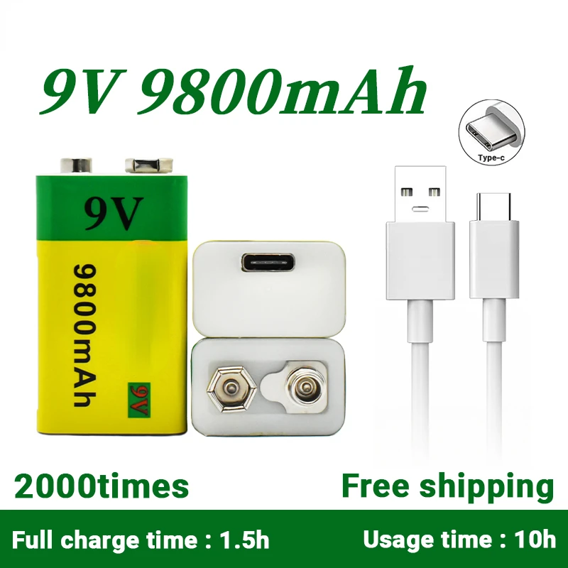 

NEW 9V 9800mAh li-ion Rechargeable battery Micro USB Battery 9v battery lithium for Multimeter Microphone Toy+USB charging cable