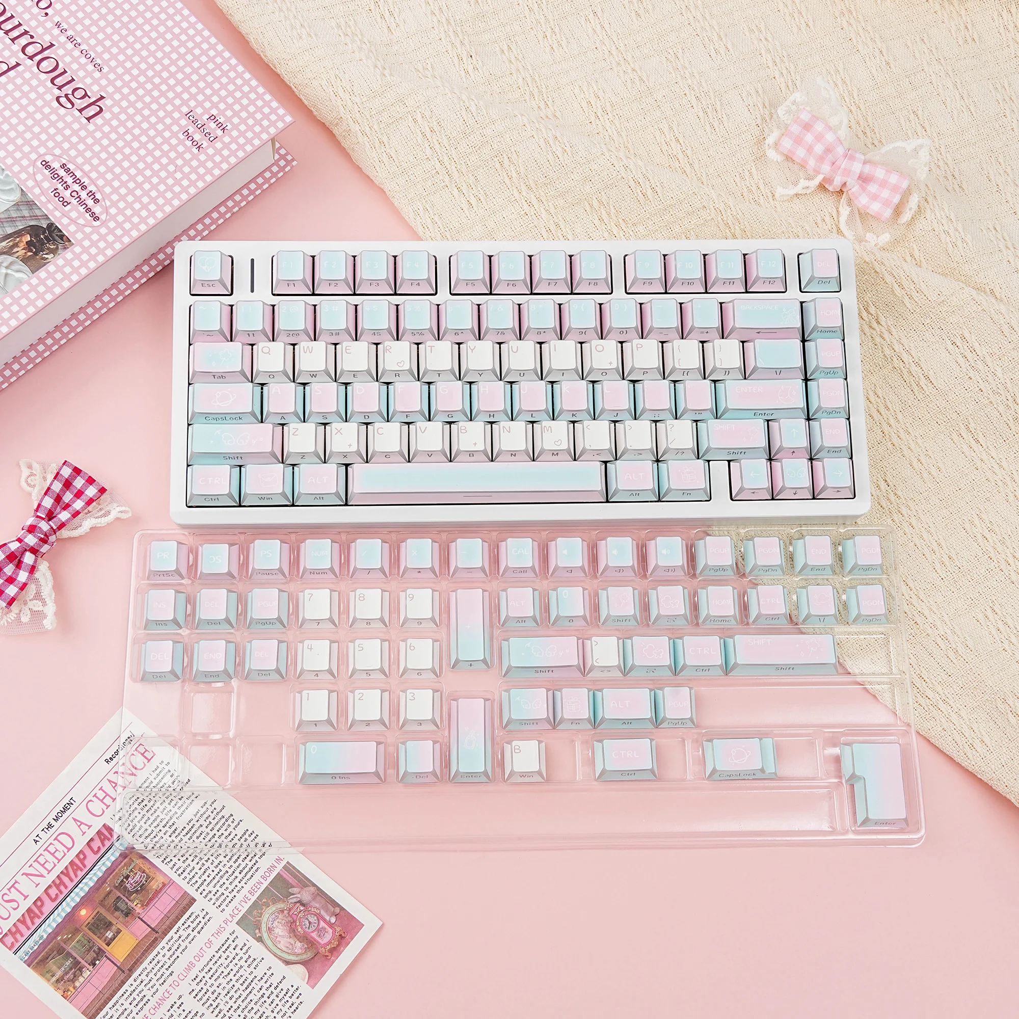 Колпачки для клавиш JCM Cotton Candy, 137 клавиш, с сублимационной печатью, с боковой подсветкой, профиль LAS, испанский, арабский, французский, немецкий, русский, для механической клавиатуры (art.: 3920dbbc9c4bb) - 3920dbbc9c4bb