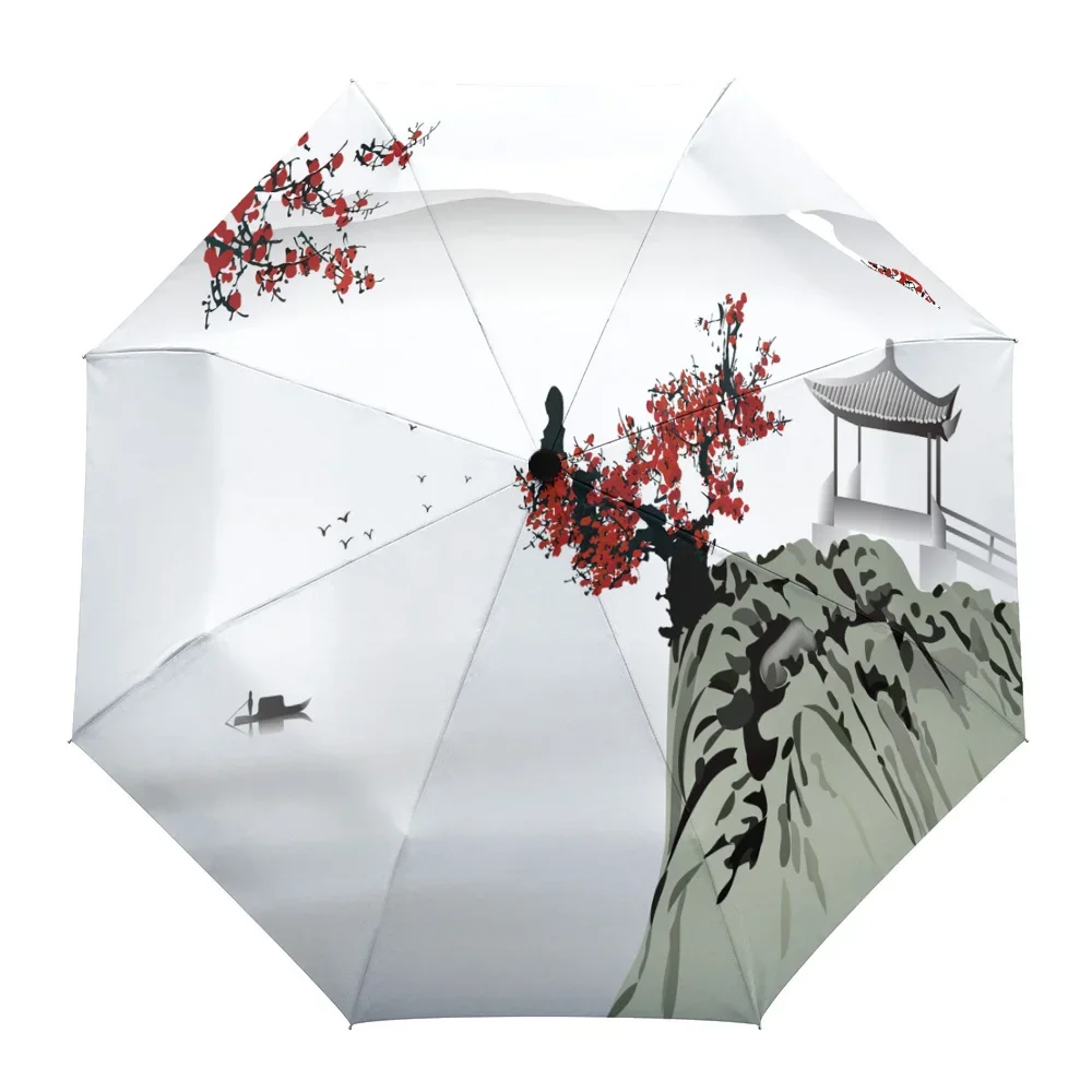 

Автоматический зонт «Вишневое дерево» для мужчин и женщин, ветрозащитный уличный складной зонт с 8 ребрами, дорожный, солнцезащитный