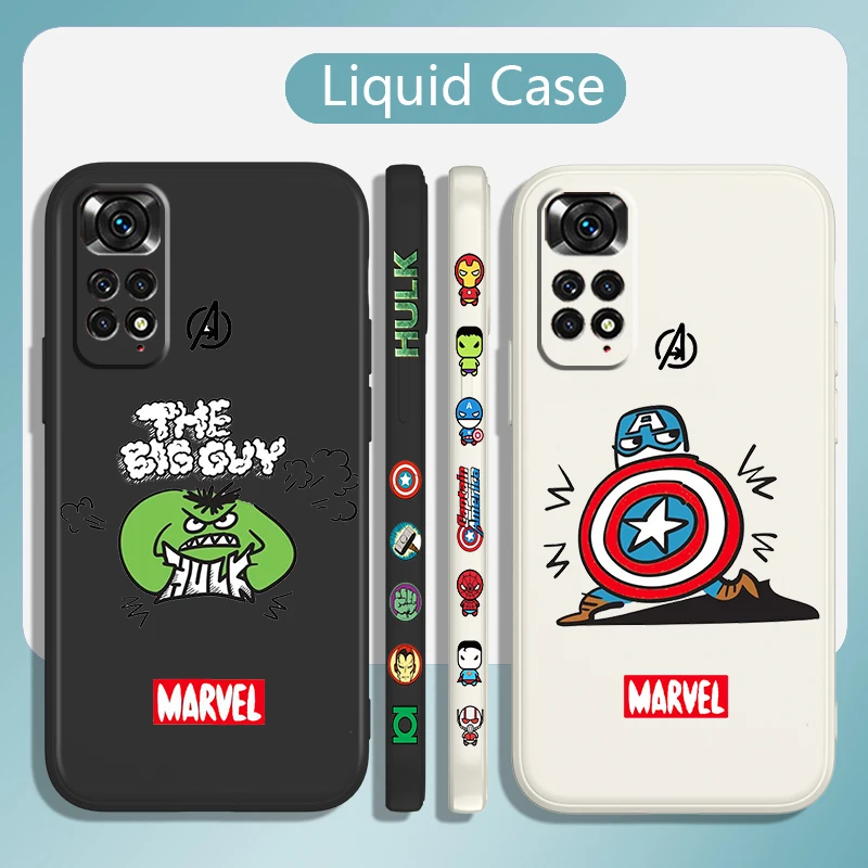 

Marvel Cute Captain America Phone Case For Xiaomi Redmi Note 11 11T 10 10S 9 9S 9T 8 8T 7 5 Pro Plus Liquid Left Rope Soft Cover