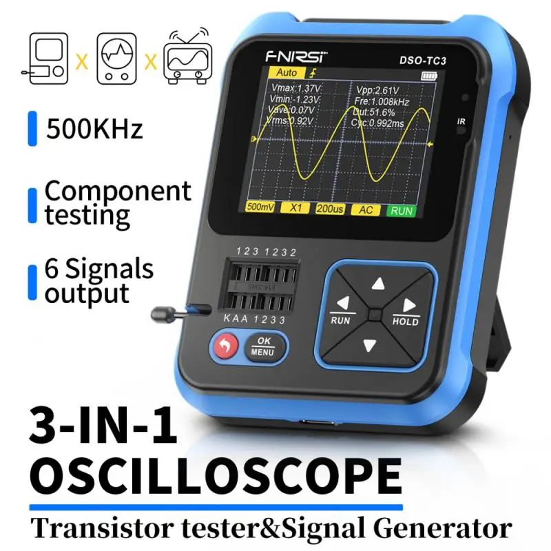 

DSO-TC3 Digital Oscilloscope Transistor Tester Function Signal Generator 3 in 1 Multifunction Electronic Component Tester Tool