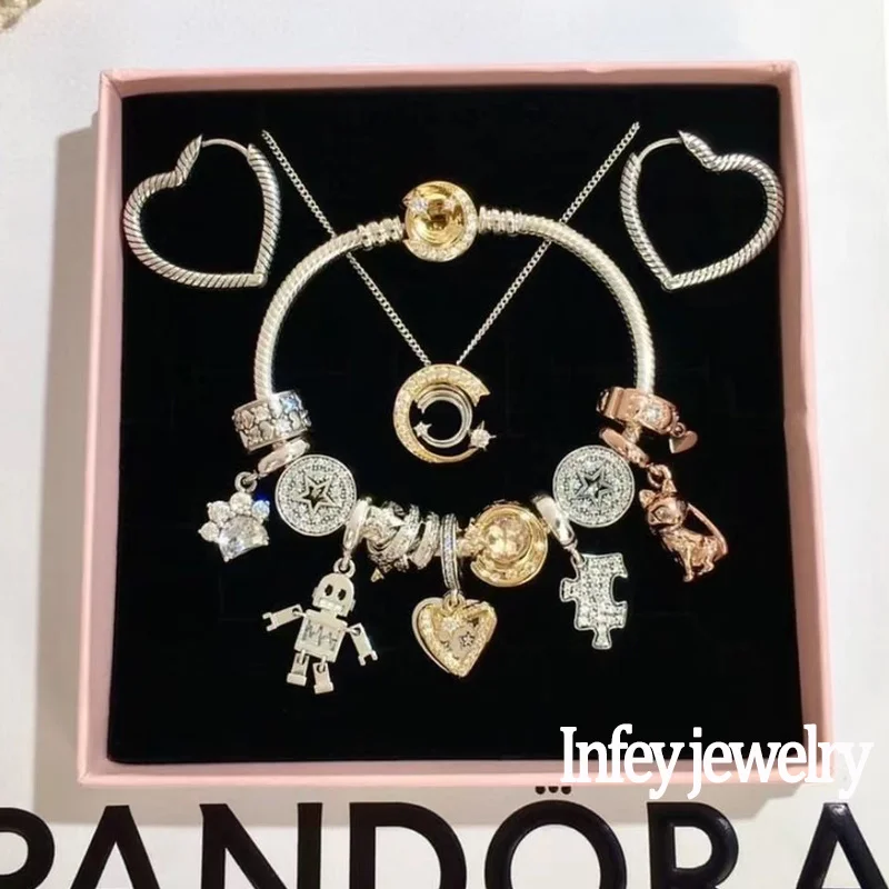 Женский кулон в виде робота из серебра 2022 пробы с узором милый браслет Pandora колье