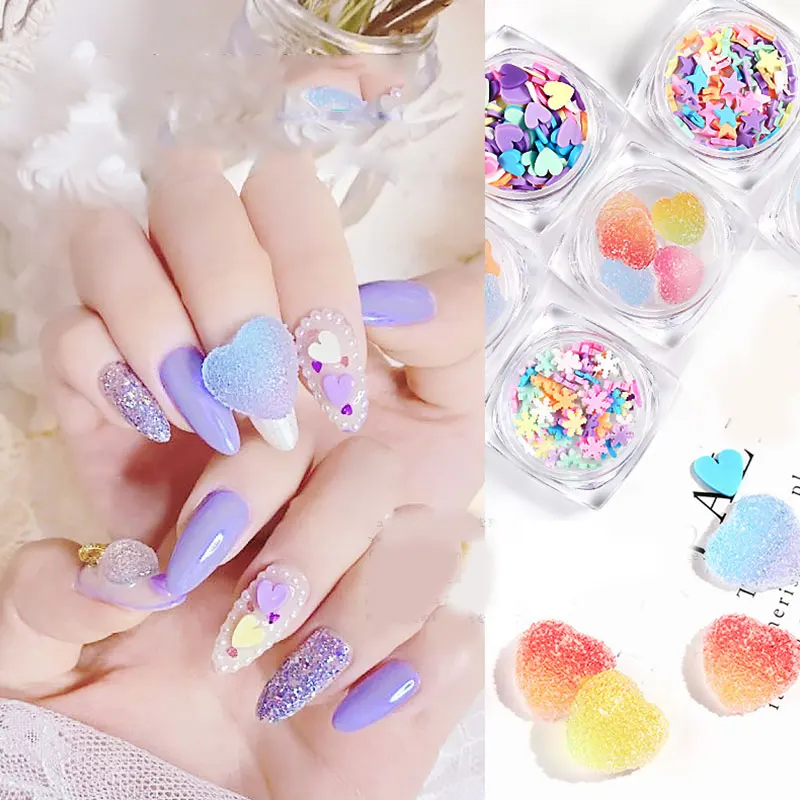 

5pcs/Box Fudge Nail Decorations Soft Candy Design Nail Gradient Colorful Ornament Nail Art 3D Nail Jelly Manicure Nail DIY Craft