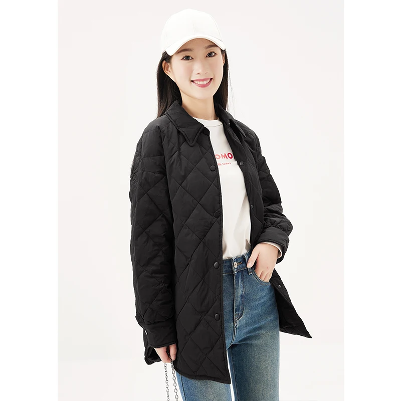Thin Autumn Winter  Argyle Jackets for Women Abrigos Mujer Invierno 2022  90%  White Duck Down Casual Women Covered Button