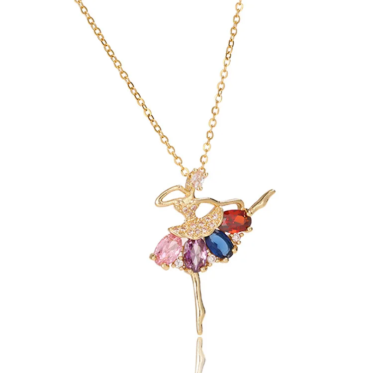 

Female Color Zircon Dancing Girl Angel Necklace Pendant