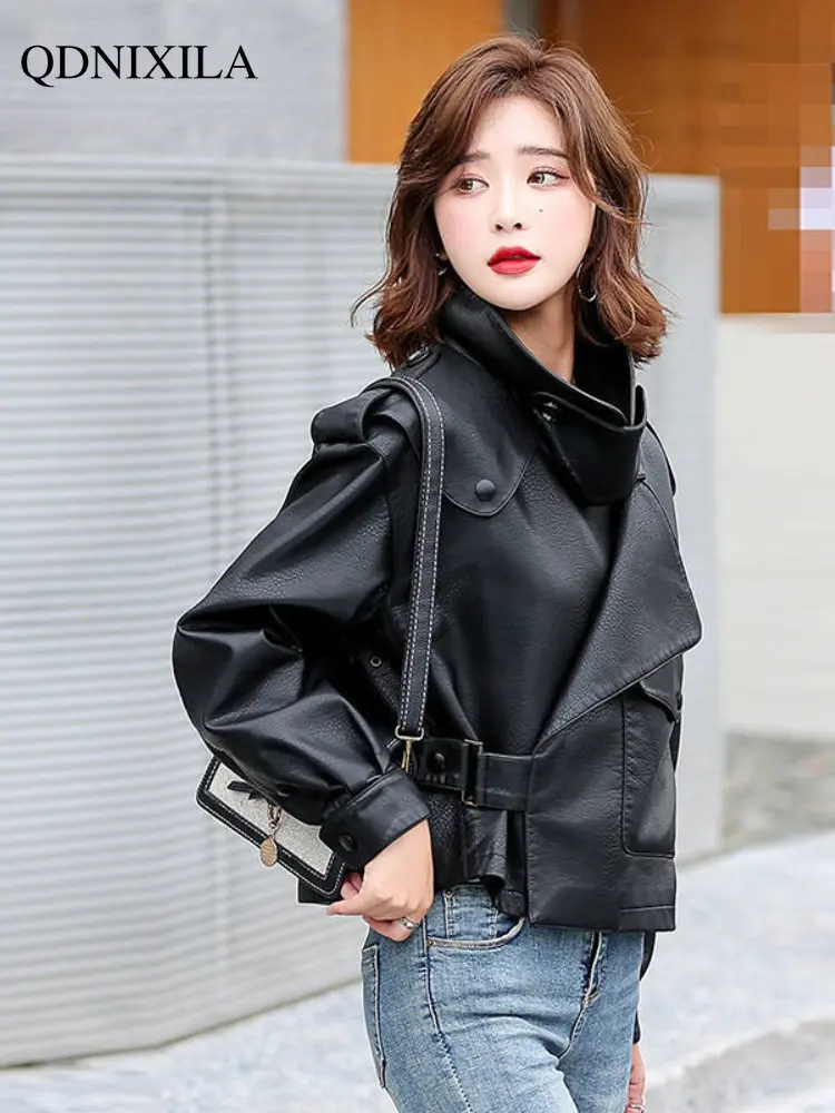 Jackets for Women 2023 Korean Fashion Women's Leather Jacket  Loose Short Motorcycle Imitation Sheepskin Leather Jacket Women