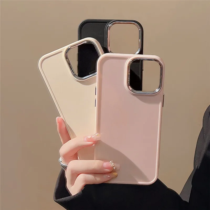 

Luxury Candy Color Silicone Square Soft Case For iPhone 14 13 12 11 Pro Max XR XS 7 8 Plus Plating Camera Ring Shockproof Cover