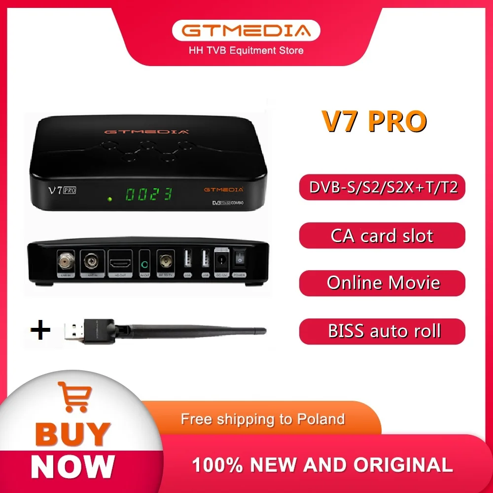 

Спутниковый ресивер GTMEDIA V7 Pro DVB-S/S2/S2X + T/T2, ТВ-приемник 1080P, поддержка карт CA, PK, Freesat, HD декодер V7S2X с USB, Wi-Fi