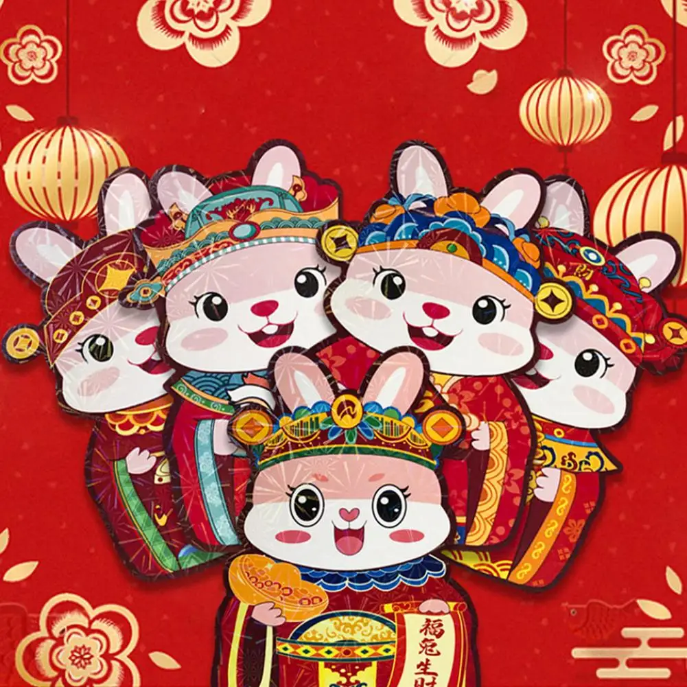 

6Pcs New Year Red Packet 2023 Year of The Rabbit Red Envelopes Foil Stamped Cartoon Three-dimensional Red Packet for Festival