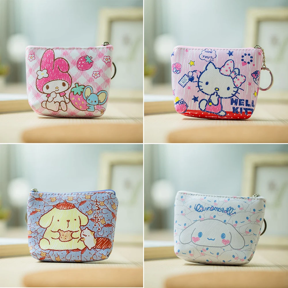 

Hellokts My Melody Cinnamoroll Cartoon Kawaii Leather Anime Coin Purse Cute Key Multi-Function Storage Clutch Bag Pouch Gift Toy