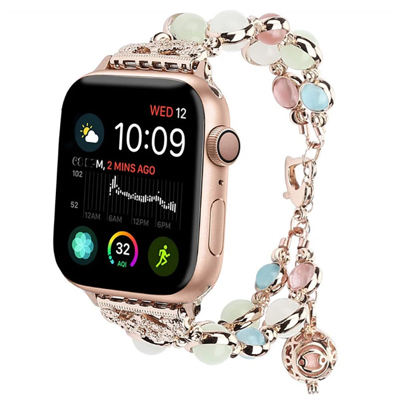 

Светящиеся бусины, браслет для Apple Watch Band 7 8 41 мм 45 мм, женская модель, подходит для iWatch Series 6 SE 5 4 3 40 мм 44 мм 38 мм 42 мм